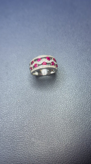 Ruby Wave Band with Diamonds 14K White Gold 1.80ctw