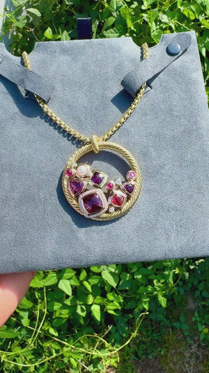 David Yurman Mosaic Pendant Necklace 18K Gold with Diamonds & Gems