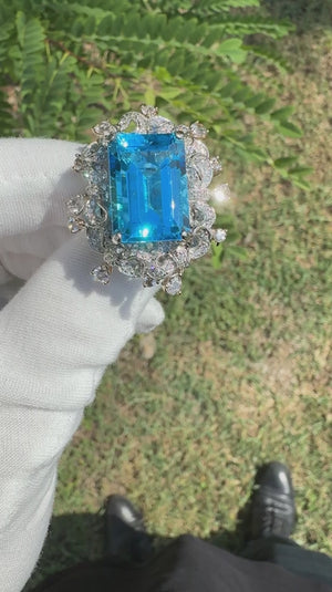 Large Open Filigree Topaz Ring with Diamonds & Gems 18K 21.60ctw