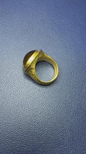 Yossi Harari Tiger's Eye Ring Hammered 24K Yellow Gold SZ-7