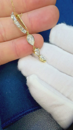 1.59ctw Dangle Drop Pear Diamond Pendant Necklace 14K Yellow Gold