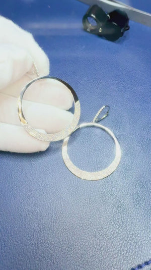 Pave Diamond Dangle Hoop Earrings 14K White Gold 1.38ctw