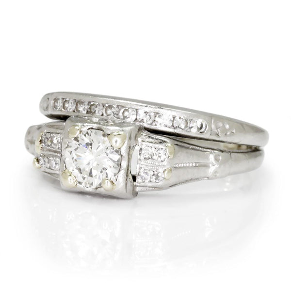 Art Deco Round Diamond Engagement Ring Set Platinum - Image 2