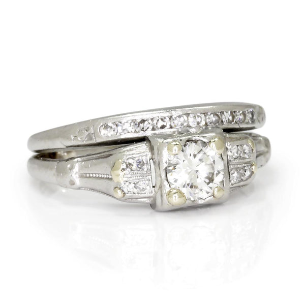Art Deco Round Diamond Engagement Ring Set Platinum - Image 3