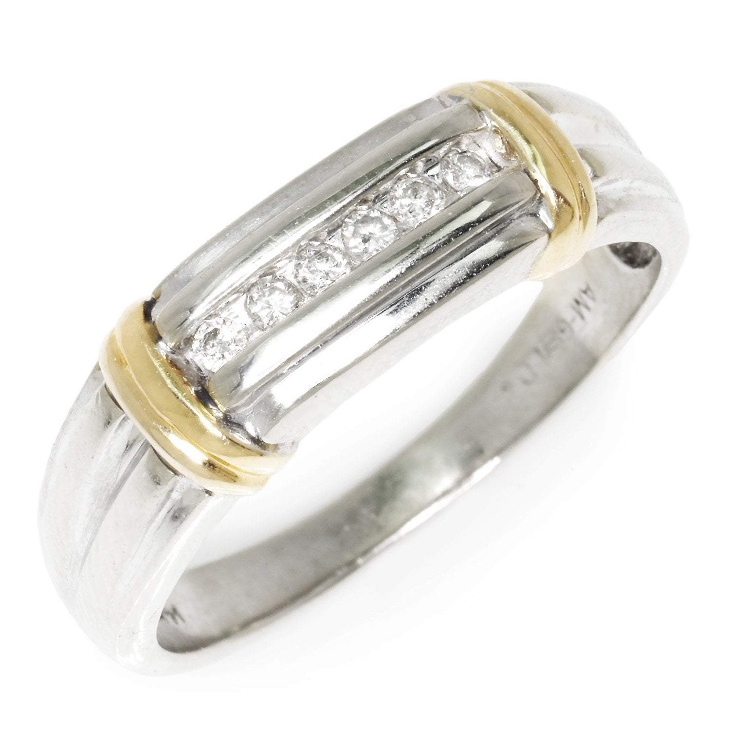 Once Upon A Diamond Band White & Yellow Gold Round Diamond Men's Wedding Band 14K Two-Tone Gold 0.20ctw