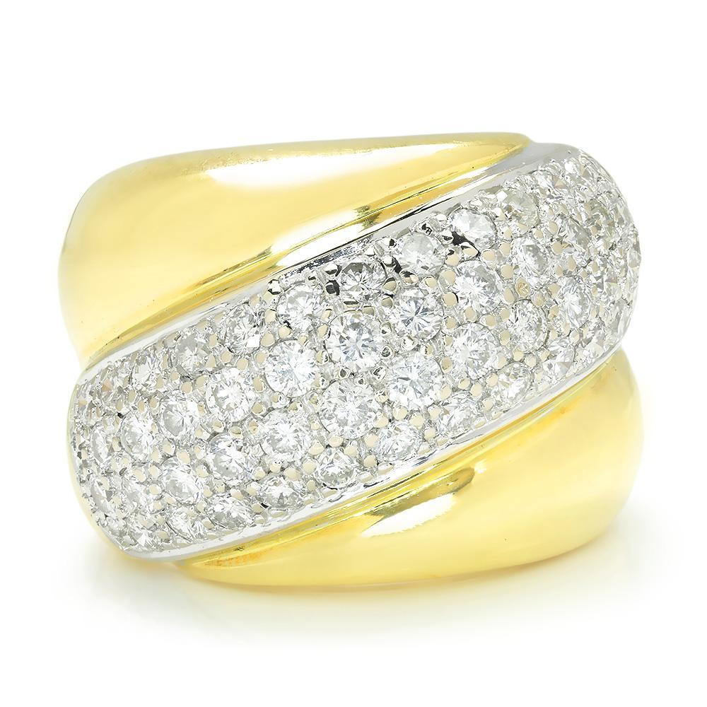 Once Upon A Diamond Band White & Yellow Gold Vintage Diamond Shrimp Ring 18K Two Tone Gold 3.00ctw