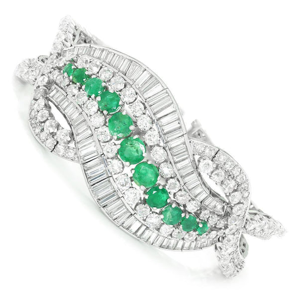 Vintage Emerald Ribbon Bracelet with Diamonds in Platinum - Image 2