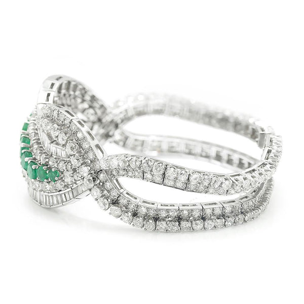 Vintage Emerald Ribbon Bracelet with Diamonds in Platinum - Image 3