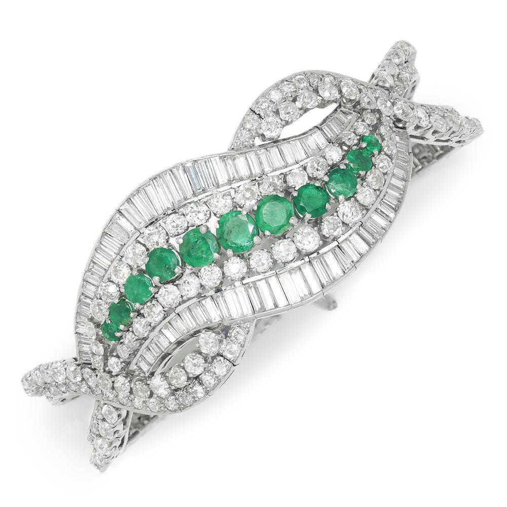 Once Upon A Diamond Bracelet Platinum Vintage Emerald Swirl Platinum Bracelet with Diamonds 21.35ctw