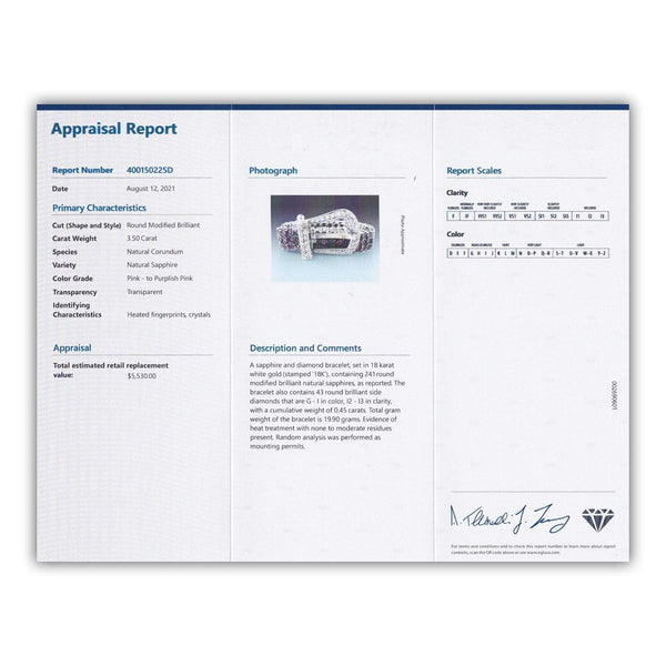 Certified Pink & Purple Sapphire Belt Buckle Bracelet with Diamonds - Image 2