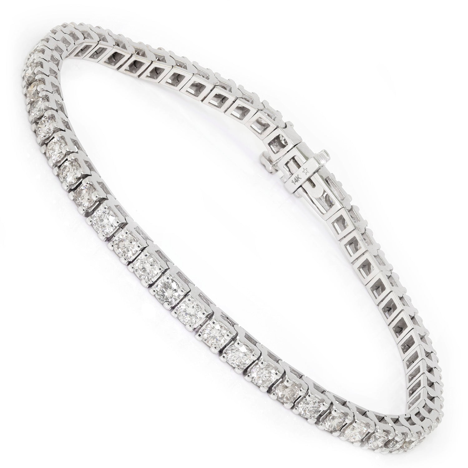 Once Upon A Diamond Bracelet White Gold 4CT Round Diamond Line Tennis Bracelet 14K White Gold