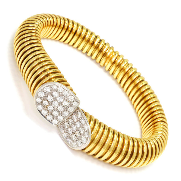 Once Upon A Diamond Bracelet White & Yellow Gold 18K Gold Wire Wrapped Cuff Bracelet with Diamonds 2.00ctw