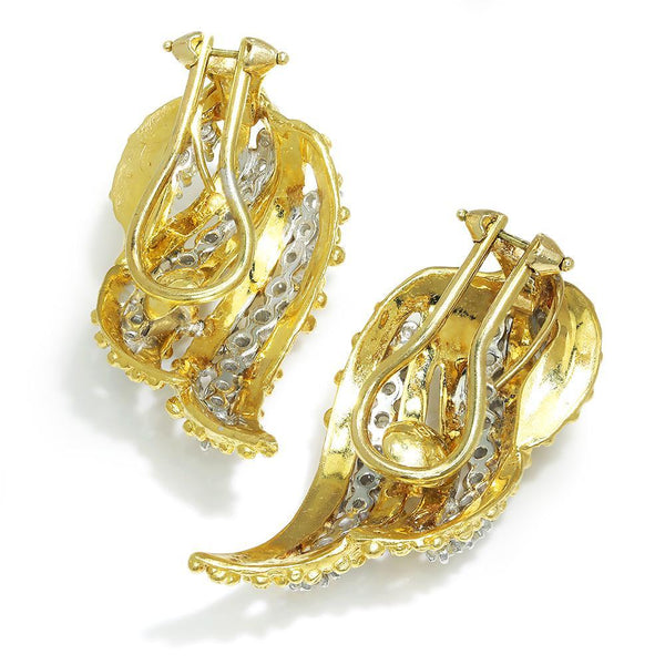 Vintage Diamond Flame Earrings 18K Yellow Gold 2.50ctw - Image 3