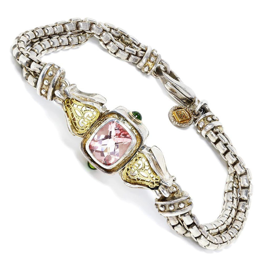 Once Upon A Diamond Bracelet William Schraft Pink Topaz Bracelet with Tsavorite’s in Sterling & 18kt Gold