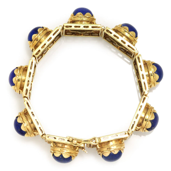 Vintage Lapis Lazuli Filigree Link Bracelet 14K Yellow Gold - Image 3