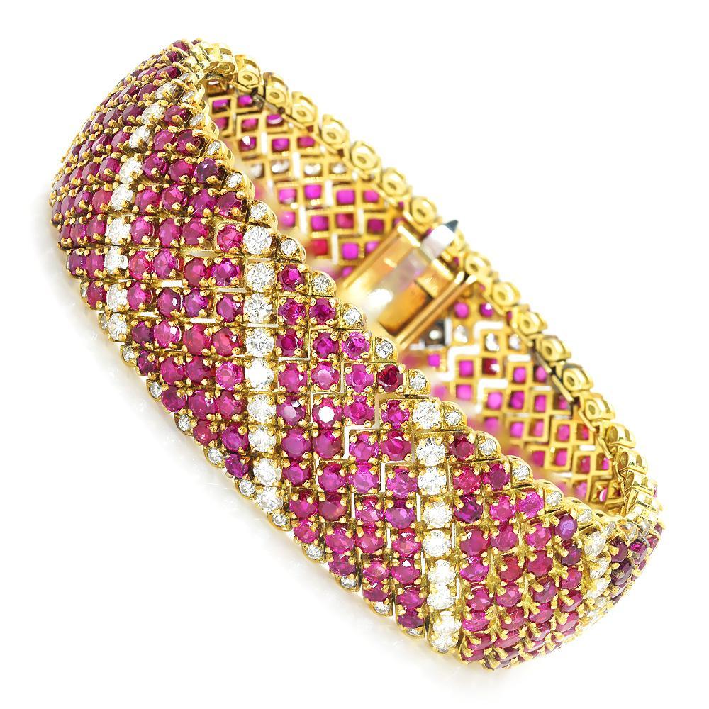 Once Upon A Diamond Bracelet Yellow Gold Vintage Ruby Bracelet with Diamonds 18K Yellow Gold 33.00ctw
