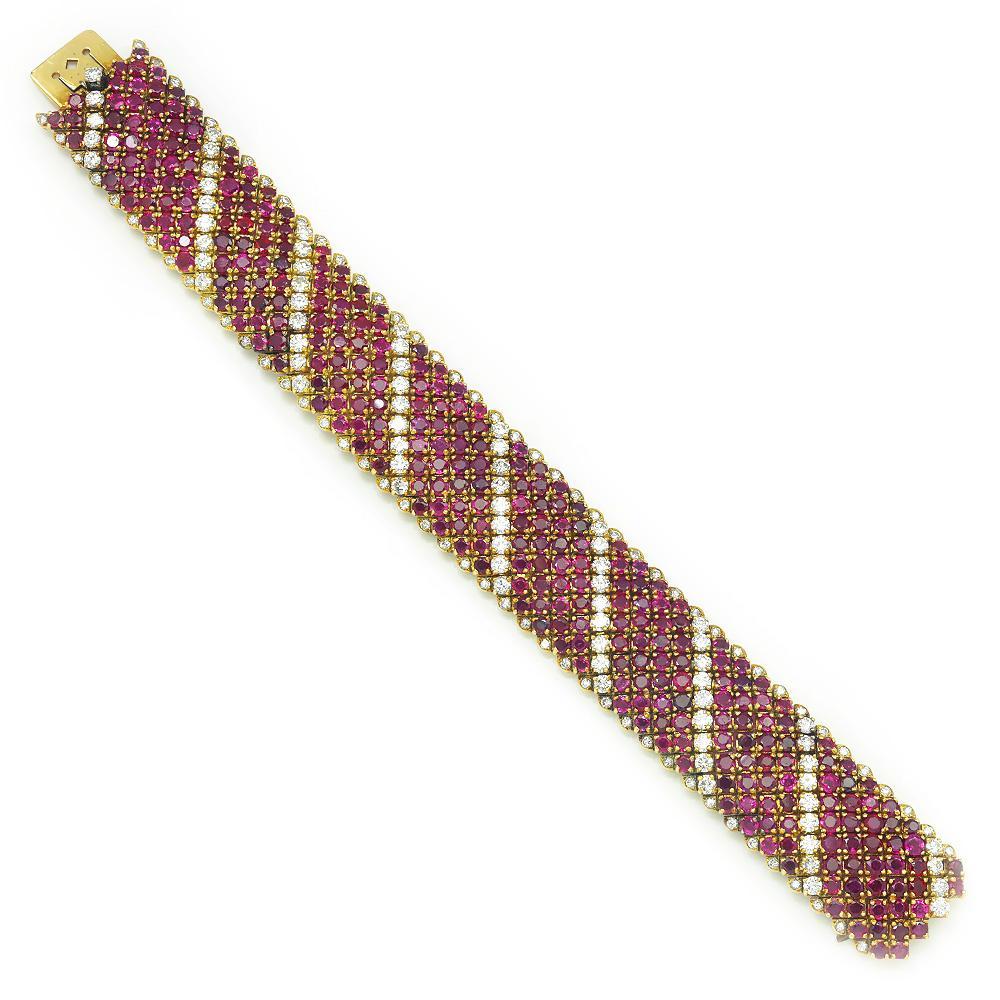 Once Upon A Diamond Bracelet Yellow Gold Vintage Ruby Bracelet with Diamonds 18K Yellow Gold 33.00ctw