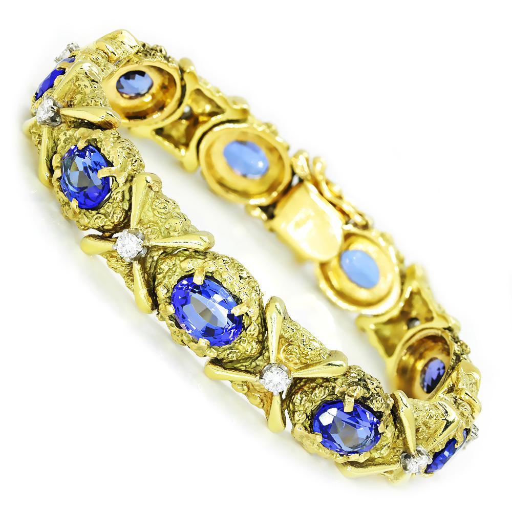 Once Upon A Diamond Bracelet Yellow Gold Vintage Tanzanite Bracelet with Diamonds 18K Yellow Gold 12.15ctw