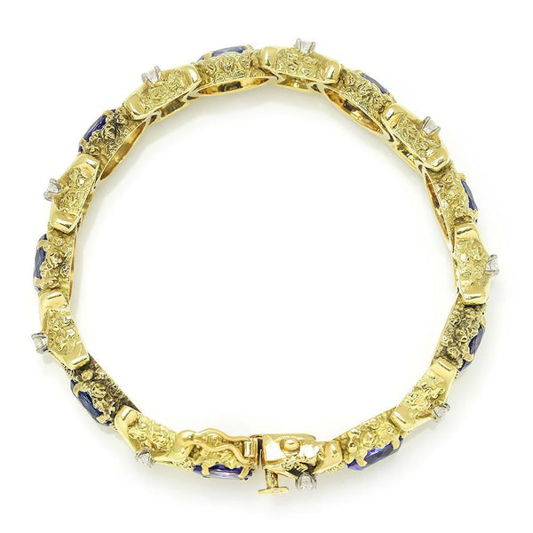 Vintage Tanzanite Bracelet with Diamonds 18K Yellow Gold 12.15ctw - Image 2