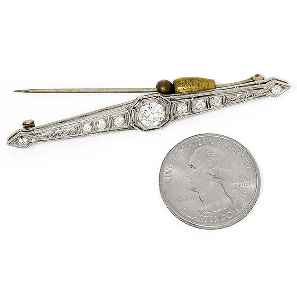 Vintage Art Deco Round Diamond Brooch Bar Pin in Platinum 1.50ctw - Image 2