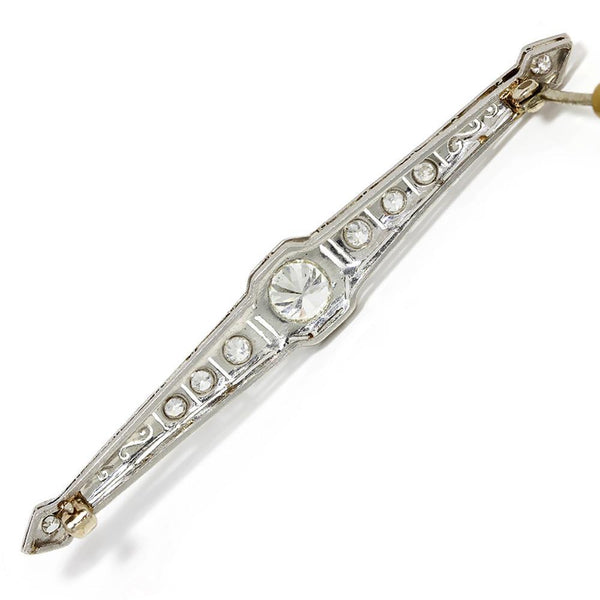 Vintage Art Deco Round Diamond Brooch Bar Pin in Platinum 1.50ctw - Image 3