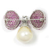 Once Upon A Diamond Brooch White Gold Vintage Pearl Drop Brooch with Pink Sapphires & Diamonds 18K 17MM