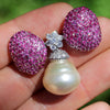 Once Upon A Diamond Brooch White Gold Vintage Pearl Drop Brooch with Pink Sapphires & Diamonds 18K 17MM