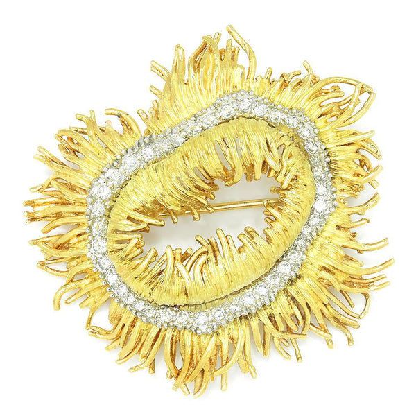 Vintage Diamond Sea Anemone Brooch Pin 18K Gold 1.50ctw - Image 3