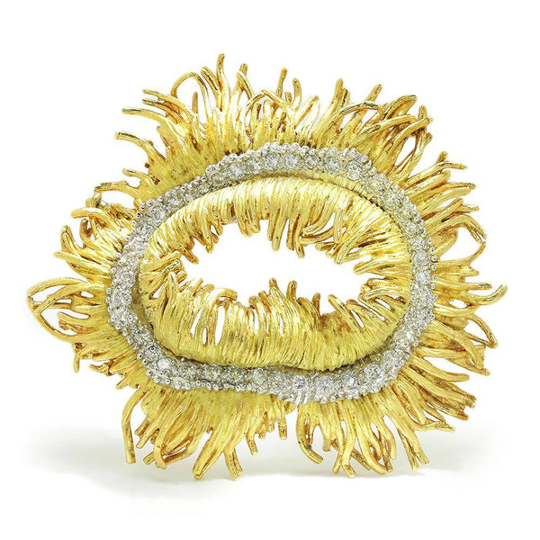 Once Upon A Diamond Brooch White & Yellow Gold Vintage Diamond Sea Anemone Brooch Pin 18K Gold 1.50ctw