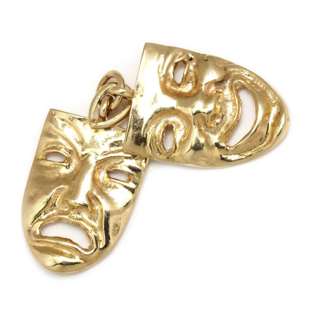 Comedy & Tragedy Masks Pendant 14K Yellow Gold Sock & Buskin