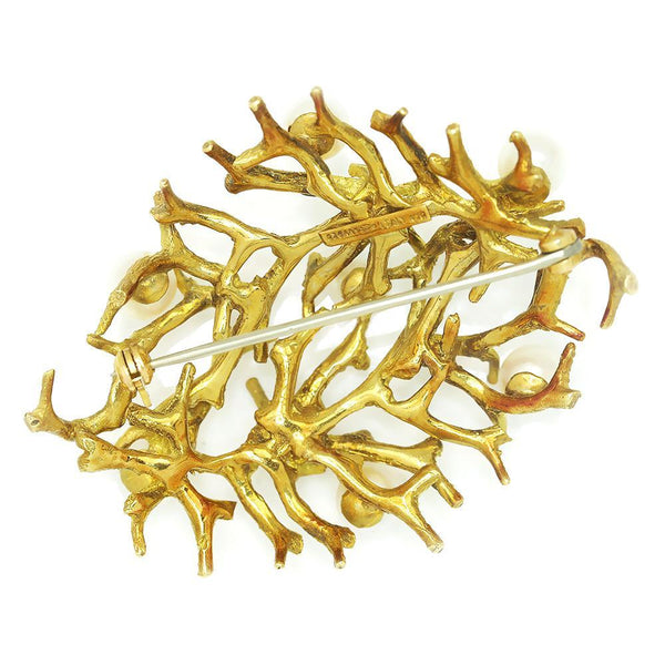 Vintage South Sea Pearl Twig Brooch Pin 18K Yellow Gold - Image 2