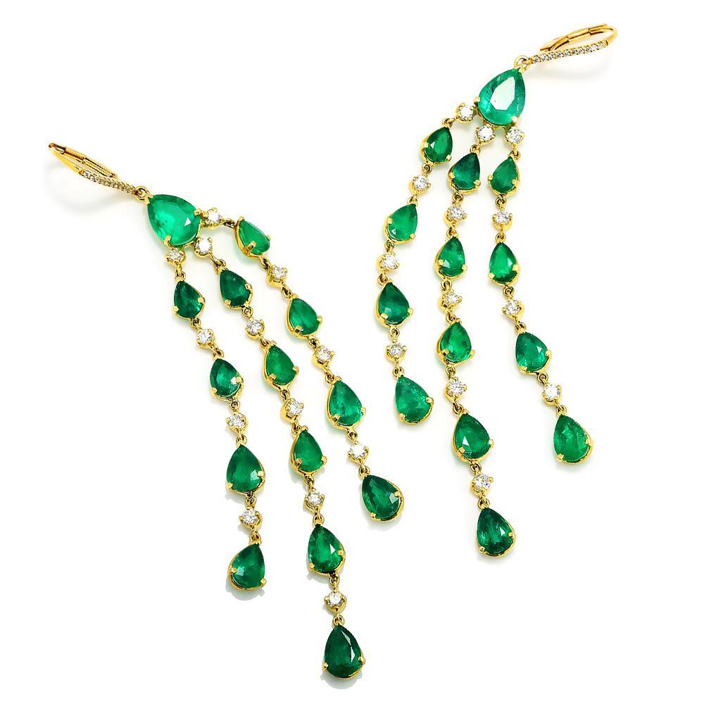 Once Upon A Diamond Earrings Colombian Emerald Chandelier Earrings with Diamonds 18K