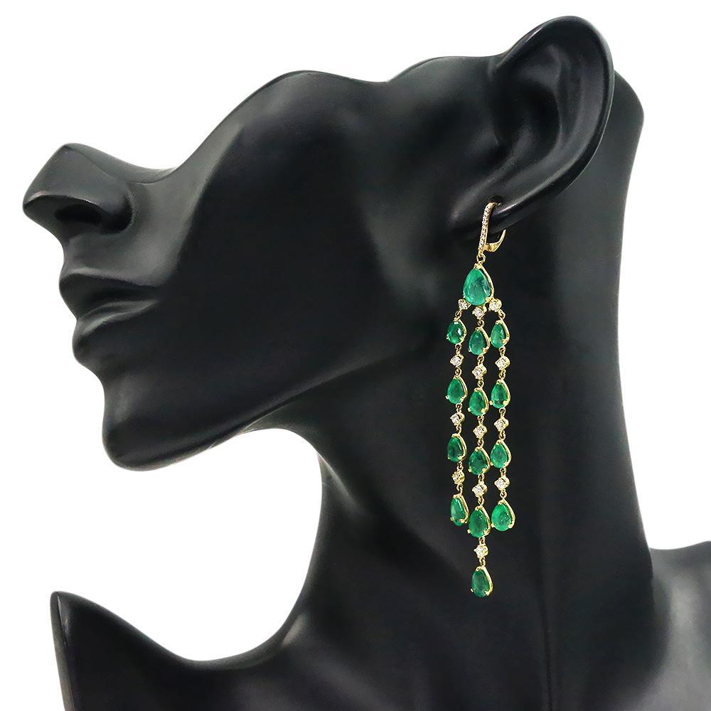 Once Upon A Diamond Earrings Colombian Emerald Chandelier Earrings with Diamonds 18K