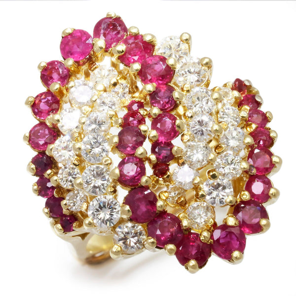 Vintage Ruby Swirl Cocktail Ring with Diamonds 18K 3.50ctw - Image 2