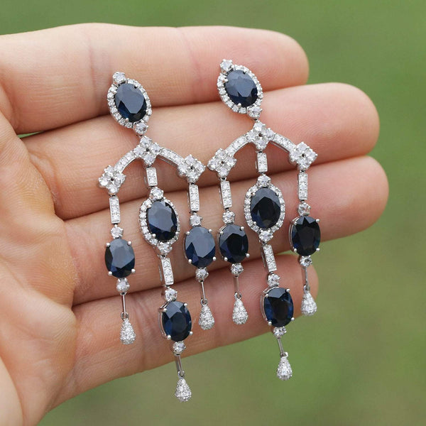 Blue Sapphire Chandelier Earrings with Diamonds 18K 17.40ctw - Image 2