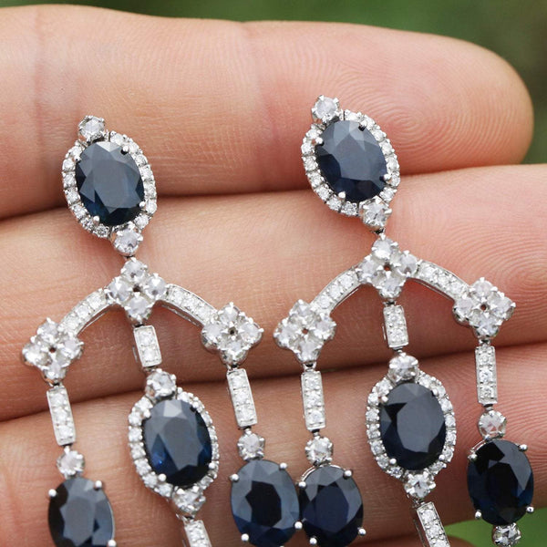 Blue Sapphire Chandelier Earrings with Diamonds 18K 17.40ctw - Image 3
