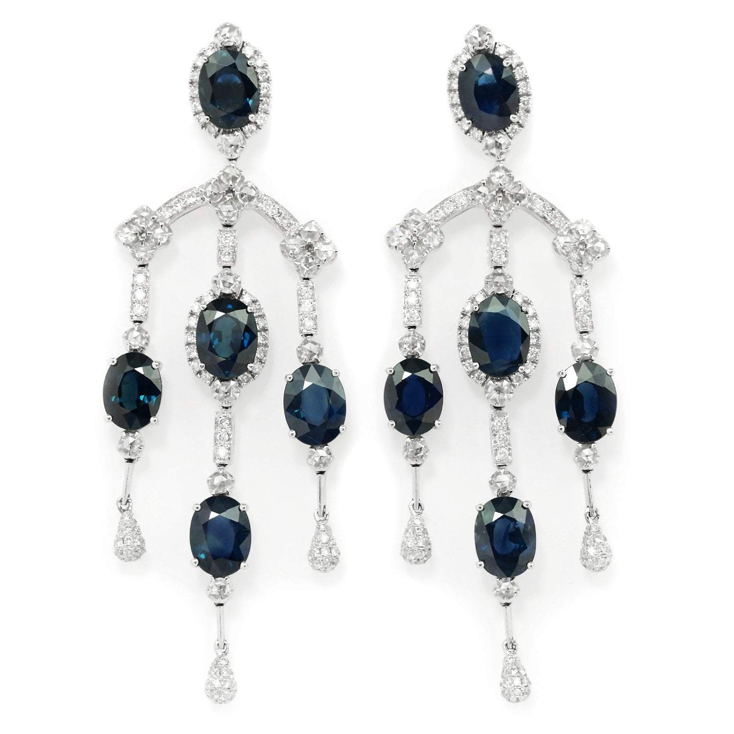 Blue Sapphire Chandelier Earrings with Diamonds 18K 17.40ctw