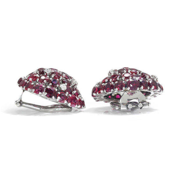 Ruby Dome Clip-On Earrings with Diamonds 18K White Gold - Image 3
