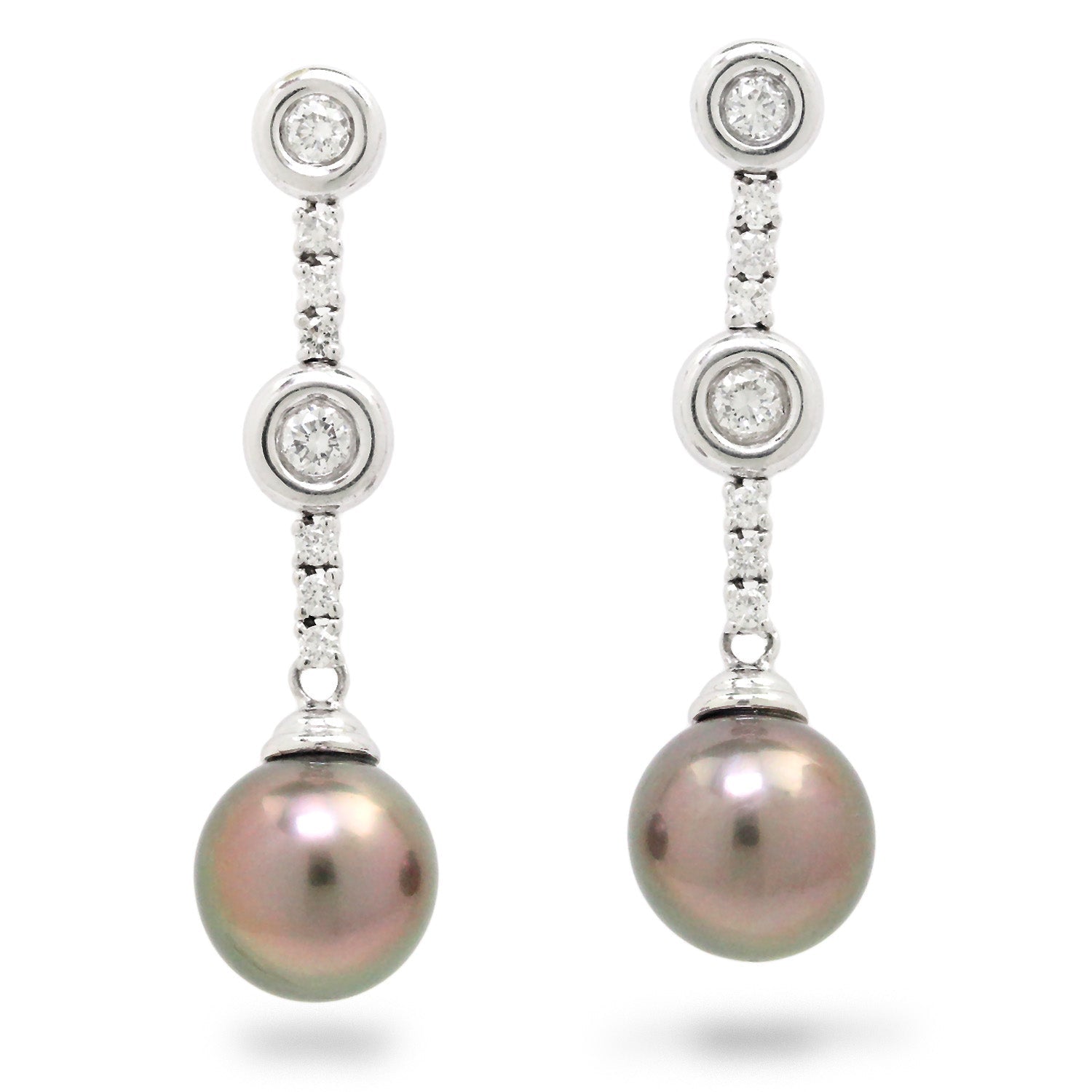 Once Upon A Diamond Earrings White Gold Tahitian Pearl Drop Dangle Earrings with Diamonds 18K 1.50ctw