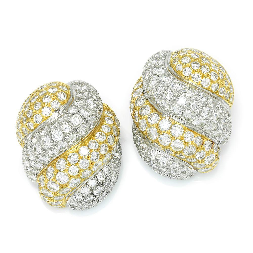 Once Upon A Diamond Earrings White & Yellow Gold Vintage Diamond Cluster Shrimp Earrings 18K Two Tone Gold 7.00ctw