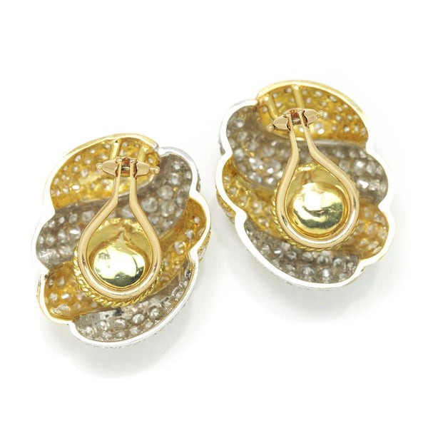 Vintage Diamond Cluster Shrimp Earrings 18K Two Tone Gold 7.00ctw - Image 2