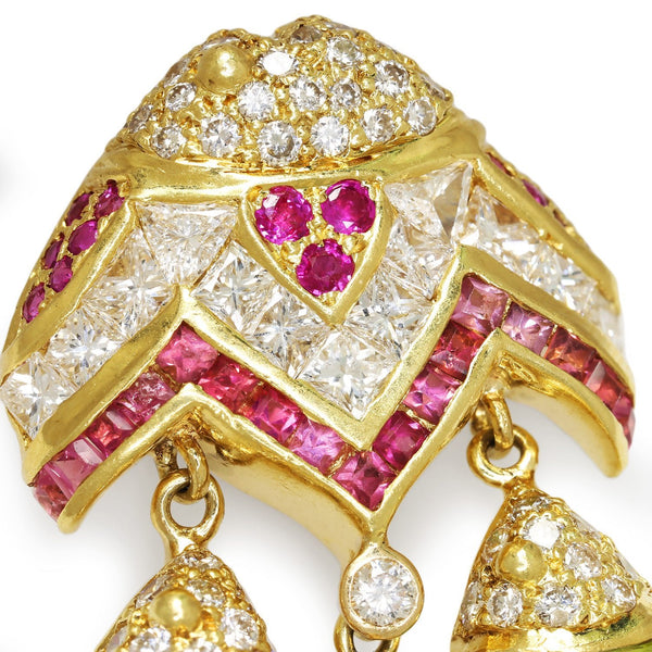 Vintage Cabochon Gemstone Chandelier Earrings with Diamonds - Image 2