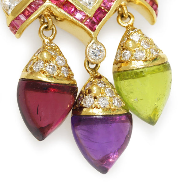 Vintage Cabochon Gemstone Chandelier Earrings with Diamonds - Image 3