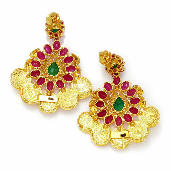 Vintage Emerald Indian Earrings with Rubies 22K 6.15ctw - Image 2