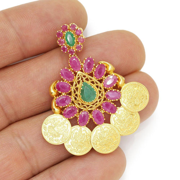 Vintage Emerald Indian Earrings with Rubies 22K 6.15ctw - Image 3