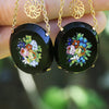 Once Upon A Diamond Earrings Yellow Gold Vintage Micro Mosaic Drop Earrings in Black Onyx & 14K Yellow Gold