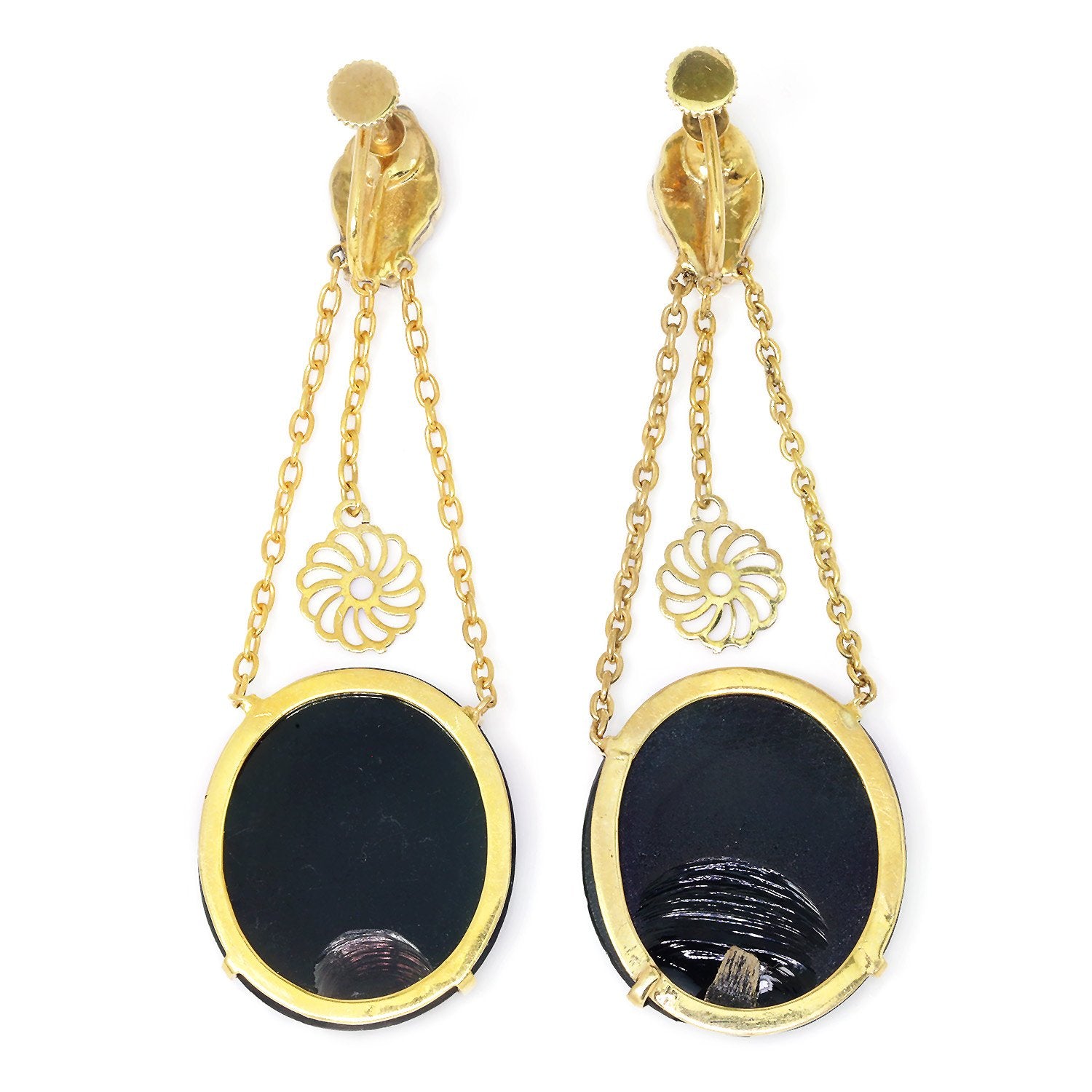 Men's Natural Black Onyx Stud Earrings 14K Yellow Gold