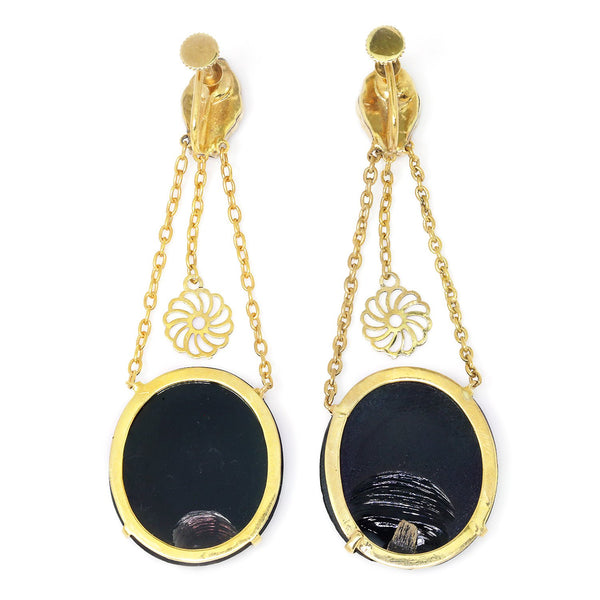 Vintage Micro Mosaic Drop Earrings in Black Onyx & 14K Yellow Gold - Image 3