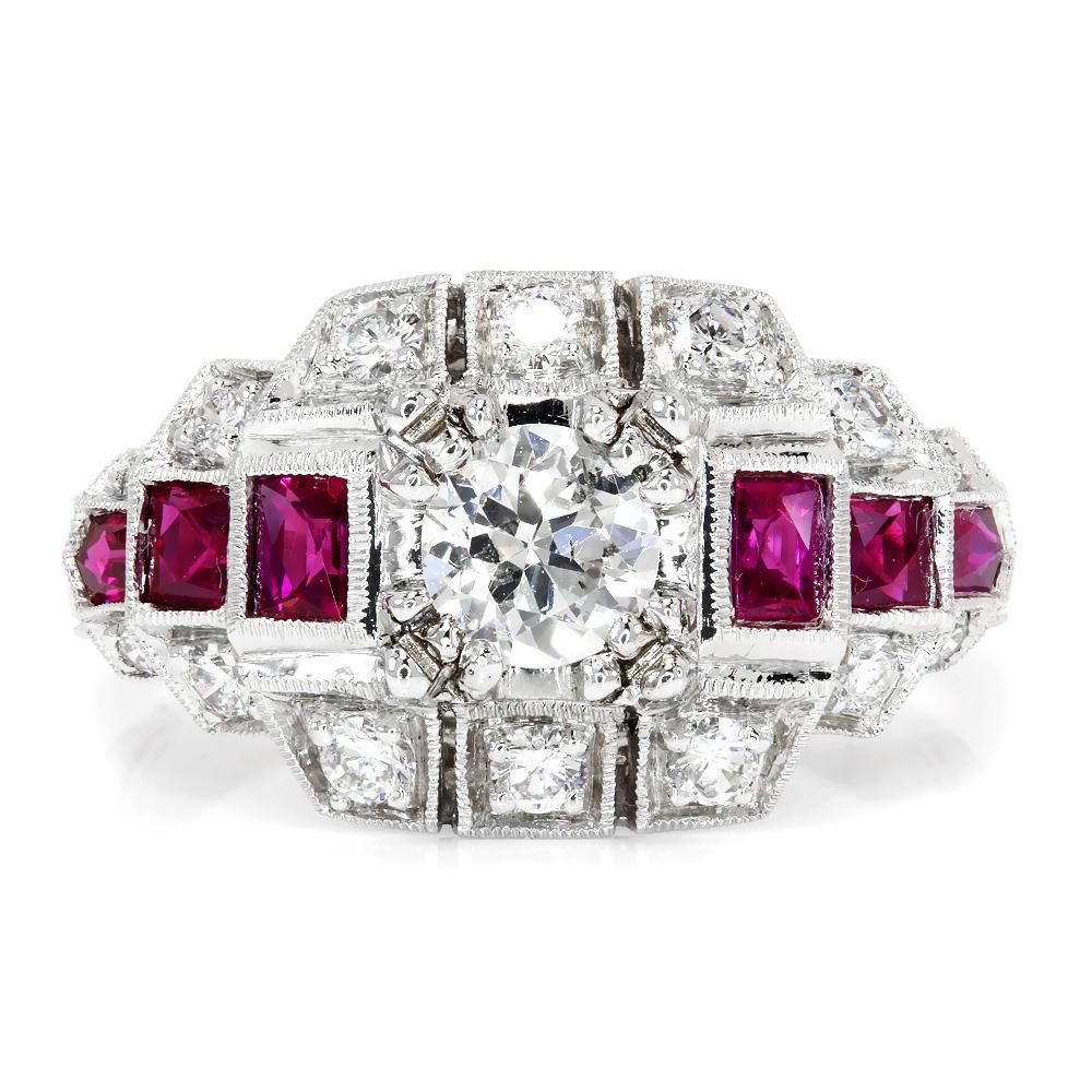Once Upon A Diamond Engagement Ring European Diamond Engagement Ring with Rubies 18K 1.61ctw