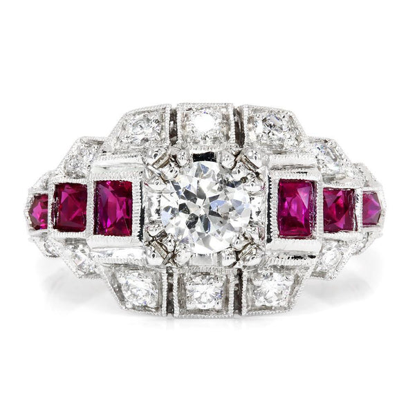 European Diamond Engagement Ring with Rubies 18K 1.61ctw - Image 2